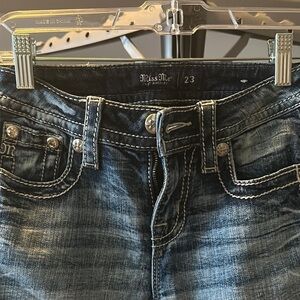 Miss Me Distressed Blue Jeans with Silver Accents